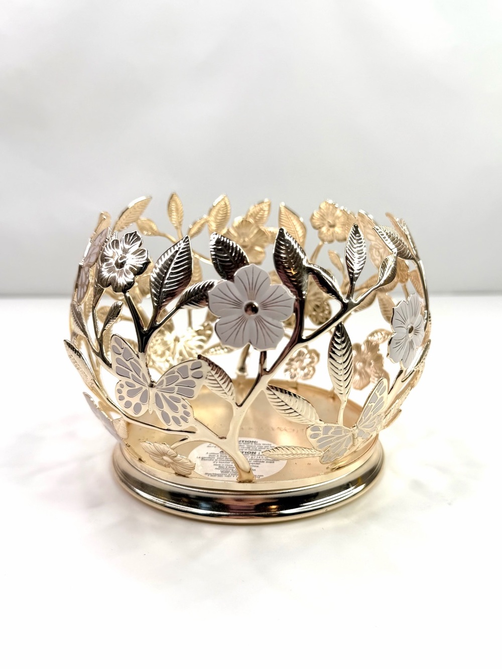 Bath & Body Works Gold Butterfly Floral Metal 3-Wick Candle Holder